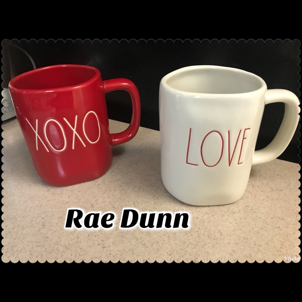 Rae Dunn White LOVE & Red XOXO Mugs NWOT